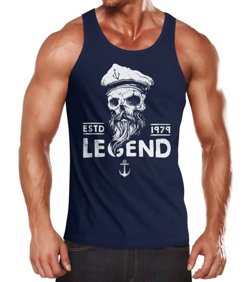 Neverless Tanktop Herren Tank-Top Skull Captain Legend Totenkopf Bart Kapitän mit Print von Neverless