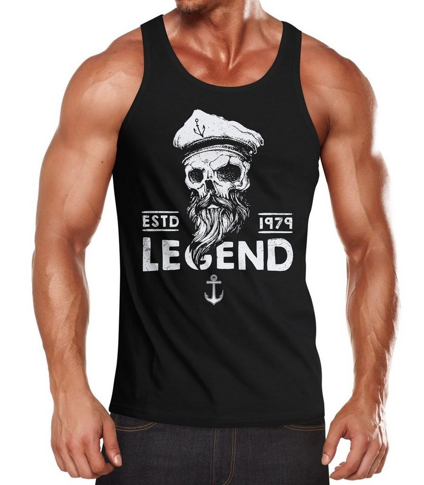 Neverless Tanktop Herren Tank-Top Skull Captain Legend Totenkopf Bart Kapitän mit Print von Neverless