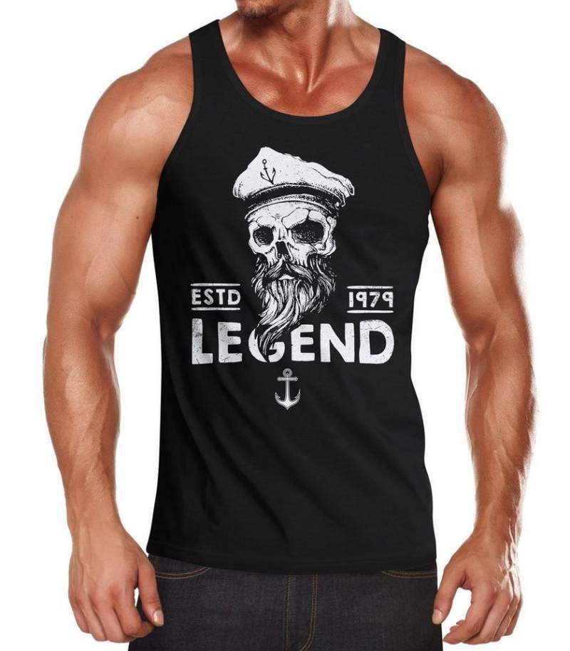 Neverless Tanktop Herren Tank-Top Skull Captain Legend Totenkopf Bart Kapitän mit Print von Neverless