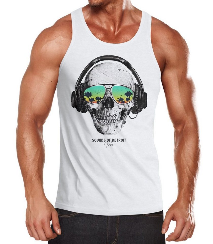 Neverless Tanktop Herren Tank-Top Totenkopf Kopfhörer Musik Party Skull Sonnenbrille Schädel Muskelshirt Muscle Shirt Neverless® mit Print von Neverless