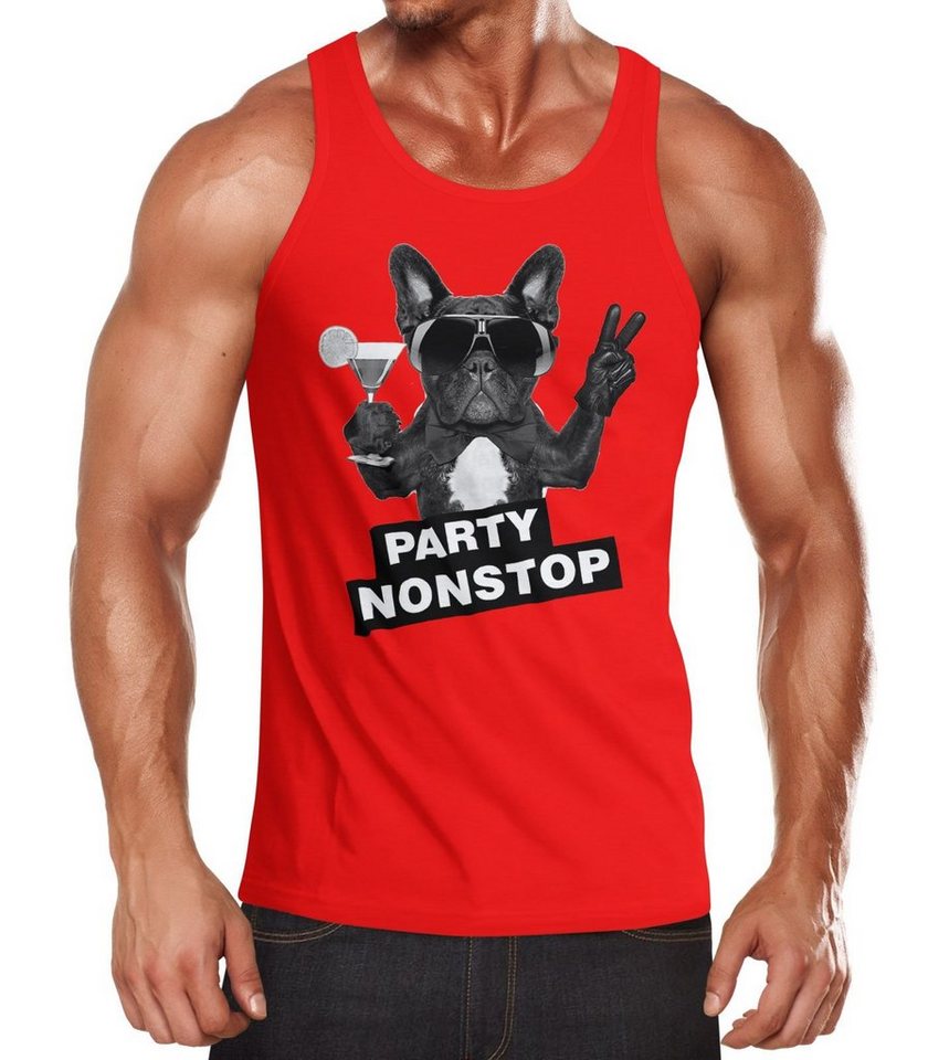 Neverless Tanktop Party Herren Tank-Top Nonstop Mops French Bulldog Muskelshirt Muscle Shirt Neverless® mit Print von Neverless