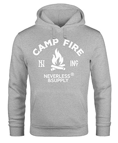 Neverless Warmer Kapuzen-Pullover Herren Lagerfeuer Camping Abenteuer Supply Hoodie Männer grau L von Neverless