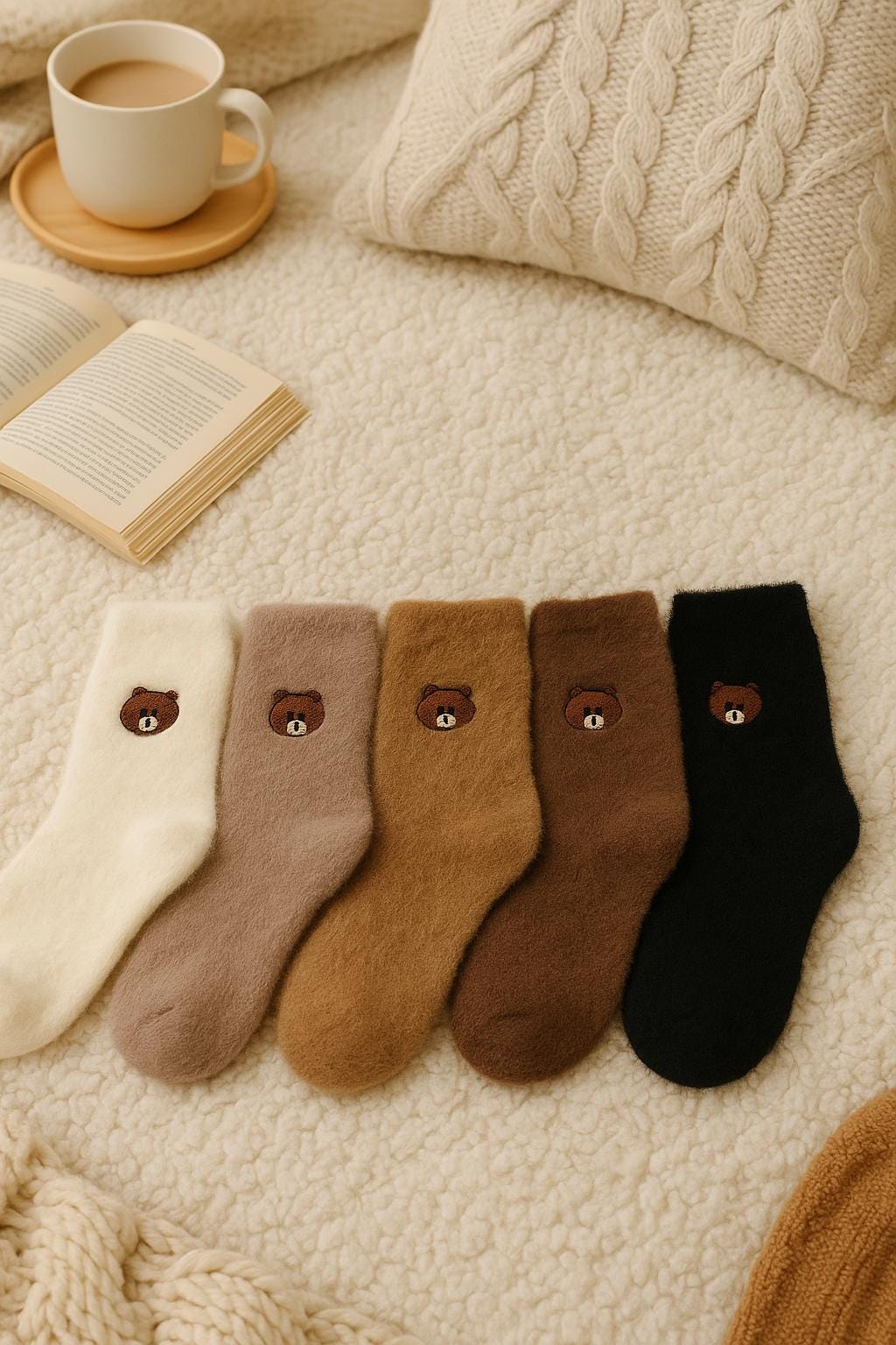 Flauschige Weihnachts-Socken - Winter Kuschelsocken Mit Bärchen-Motiv, Fleece Socken, Wintersocken Weihnachtsmotiv, Weihnachtsgeschenk von NevoaHome