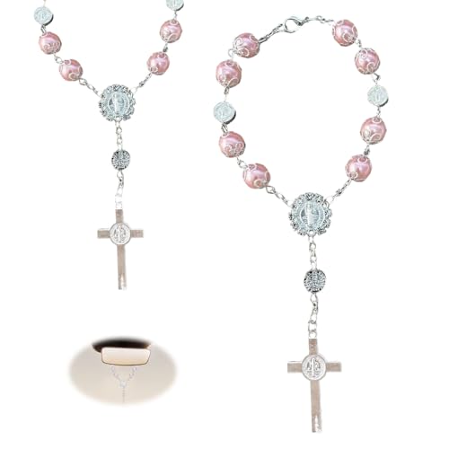 Nevoluxer Christliches Rosenkranz Armband mit Kreuz – Elegantes Rosenkranz Armband für Kommunion, Konfirmation & Taufe- als Geschenk für Mädchen & Frauen, Auch als Auto Rosenkranz nutzbar von Nevoluxer