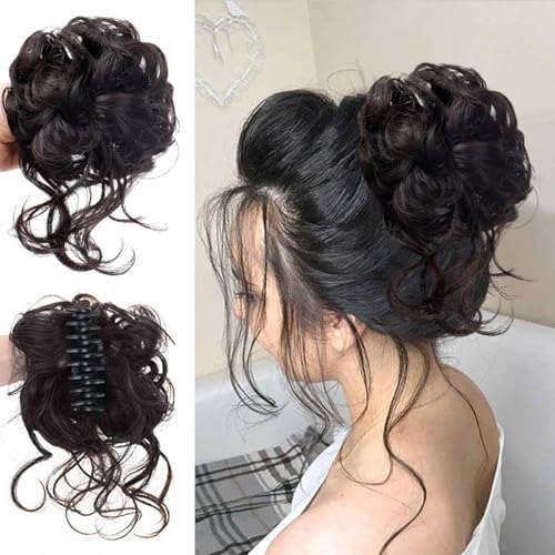 Nevoluxer Natürliches Haarteil Clip-in – Synthetik Echthaar Haarschmuck Dutt Pferdeschwanz Verlängerung Klaue Clip Lockig Wellig Synthetik Messy Hochsteckfrisure Bun Haar Scrunchies für Damen von Nevoluxer