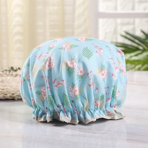 New Age Devi - Dicke 1 -teilige Duschkappe - Duschkappe - hellblau und rosa Flamingo - hellblau wasserdicht - Schwimmmütze - Doppeltief - ihre Abdeckung - ihre Abdeckung - Frauen Duschkollektion - von New Age Devi