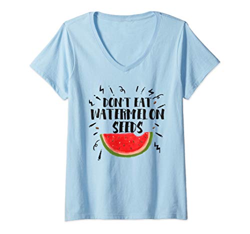 Damen Lustig Wassermelone Don't Eat Watermelon Seeds T-Shirt mit V-Ausschnitt von New Baby Announcement Humor Gifts