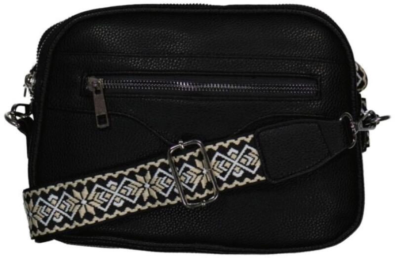 New Bags - New Bags Schultertasche mit Textilriemen, viele Fächer, schwarz Schwarz von New Bags