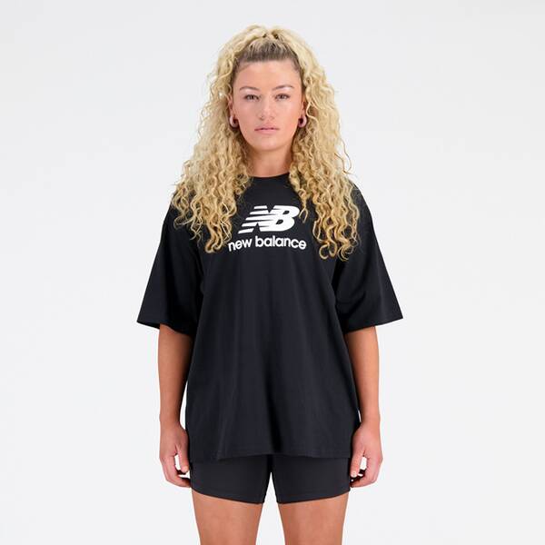NEW BALANCE Damen Kapuzensweat Essentials Stacked Logo Cotton Oversized T-Shirt von New Balance