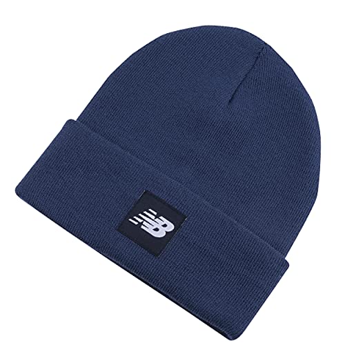 New Balanc Adult Knit Cuffed Beanie with Flying NB Woven Patch Logo, Natural Indigo von New Balance