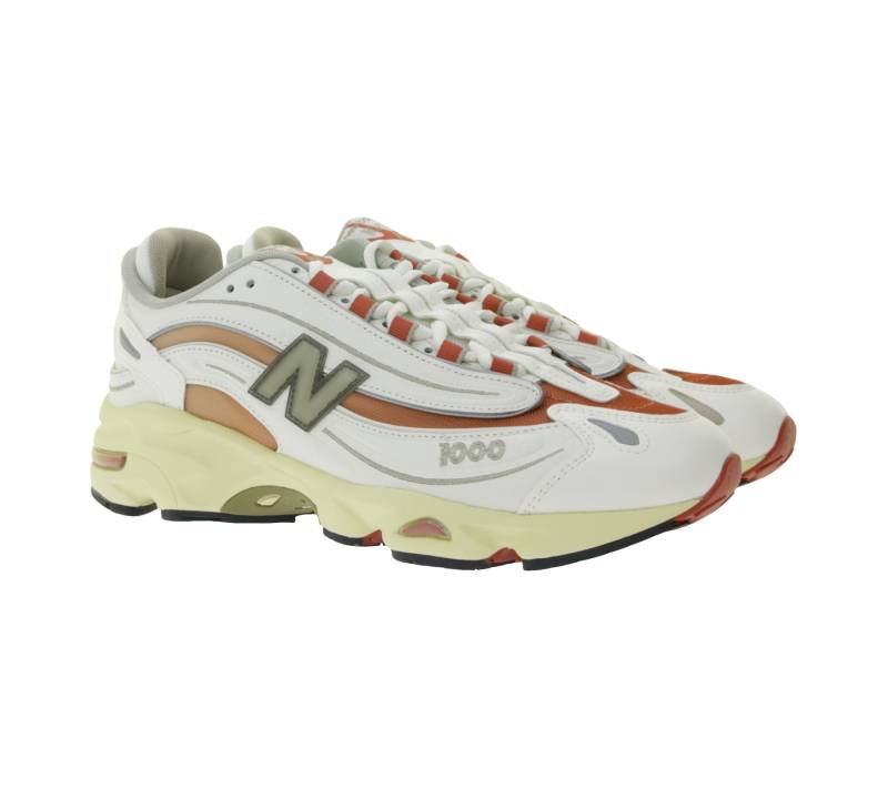 New Balance 1000 Sneaker Echtleder-Schuhe Damen und Herren Retro-Schuhe mit ABZORB Dämpfung M1000CB Weiß/Beige/Rot von New Balance