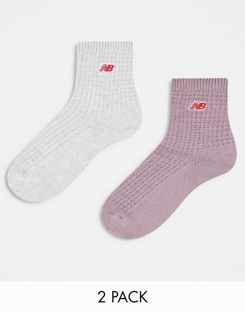 New Balance - 2er-Pack mittelhohe Socken in Grau und Lila mit Waffelstruktur-Bunt von New Balance