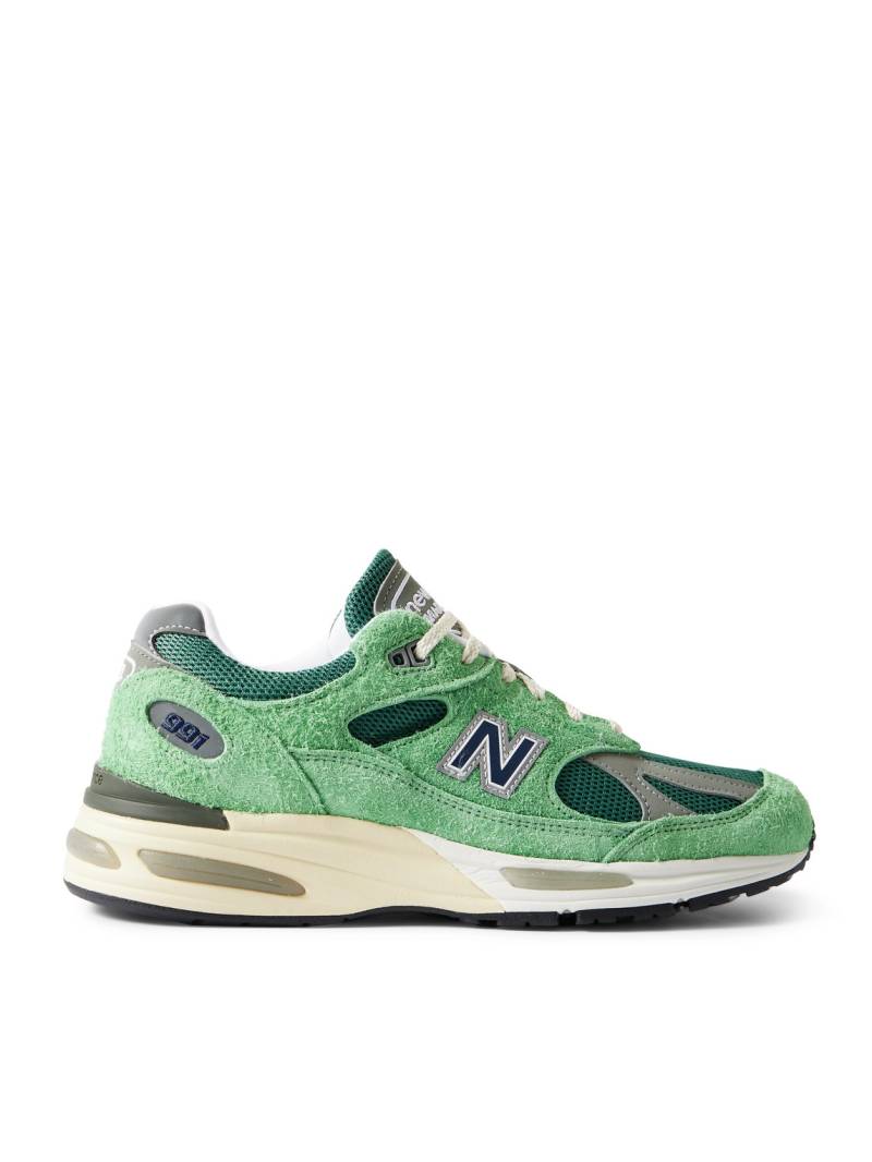 New Balance - 991v2 Brushed-Suede, Leather and Mesh Sneakers - Men - Green - UK 10.5 von New Balance