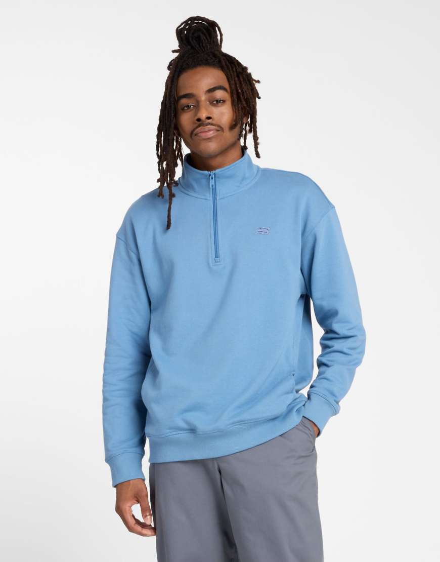 New Balance - Athletics - Fleece-Sweatshirt in Reiherblau mit kurzem Reißverschluss von New Balance