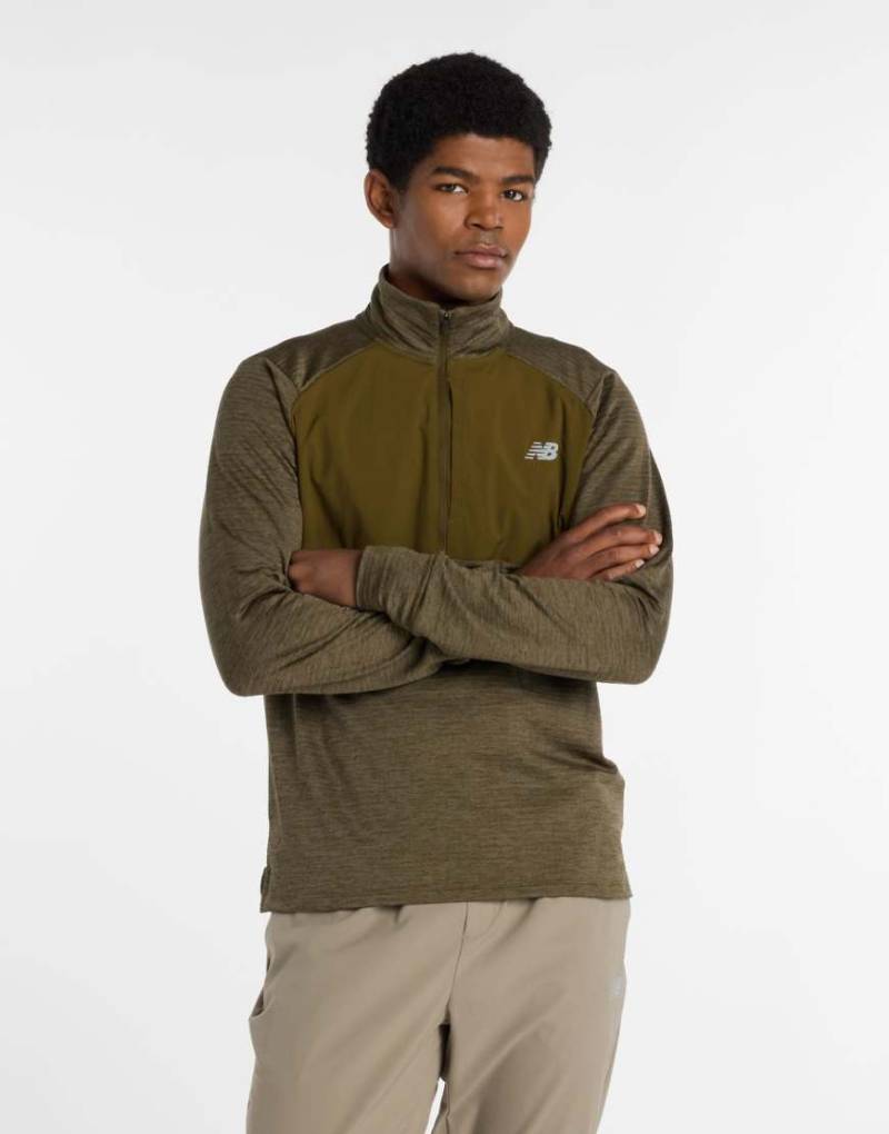 New Balance - Athletics Heat Grid - Sweatshirt in Braun mit halblangem Reißverschluss-Brown von New Balance