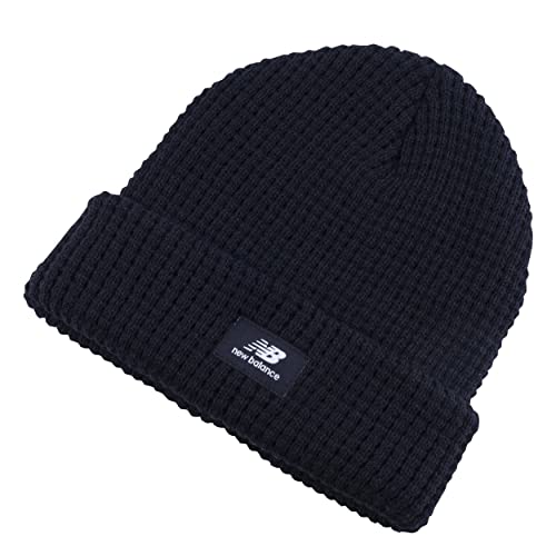 New Balance Beanie Mütze mit Umschlag und Waffelstrickmuster - Schwarz - Einheitsgröße von New Balance