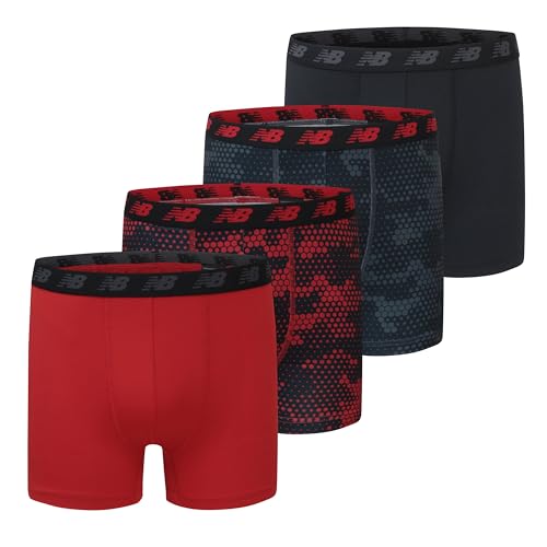 New Balance Boy's Performance Boxer Briefs 4-Pack, Magnet Print/Team Red/Black/Team Red Print, Large von New Balance