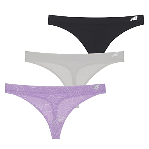 New Balance Damen Breathe Tanga-Slip, 3er-Pack, Schwarz/Beton/Violett Glow, Größe XS von New Balance