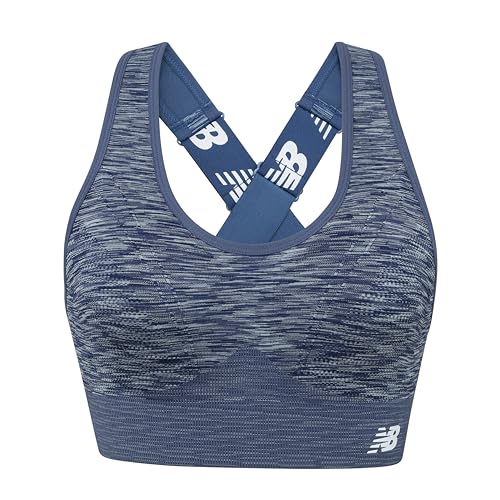 New Balance Damen Nahtloser High Impact Sport-BH mit verstellbaren breiten Trägern und Entfernungspads, Indigoblau im Vintage-Stil, small von New Balance