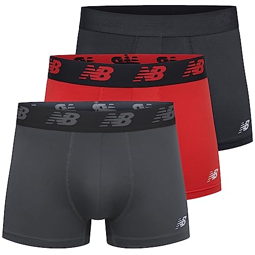 New Balance Herren 7,6 cm Premium Performance Trunks (3er-Pack), Schwarz/Team Red/Thunder, Large von New Balance