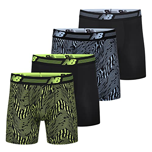 New Balance Herren-Boxershorts, Standard-Performance, 15,2 cm, ohne Eingriff (4er-Pack), Schwarz/Azurblau/Schwarz/Hi-Lite-Druck, Größe XL von New Balance
