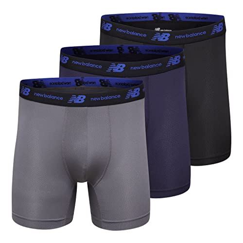 New Balance Herren Mesh 12,7 cm No Fly Boxershorts Athletic Compression Unterwäsche (3er-Pack), Grau/Marineblau/Schwarz, Large von New Balance