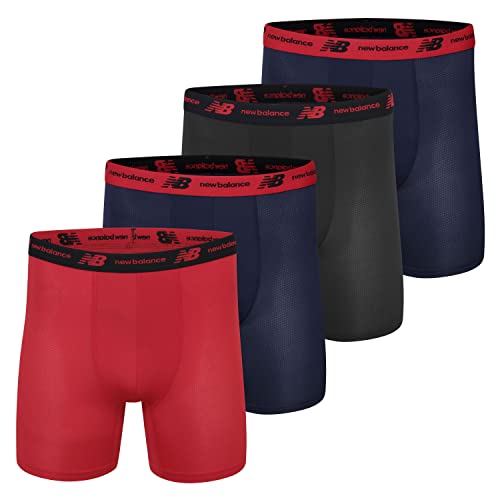 New Balance Herren Netzstoff, 12,7 cm, 4 Stück Boxershorts, Marineblau/Schwarz/Teamrot/Marineblau, Small (4er Pack) von New Balance