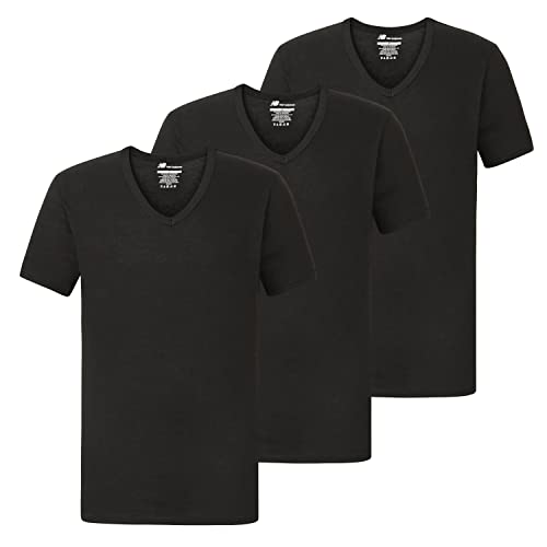 New Balance Herren-T-Shirt, Baumwolle, V-Ausschnitt, 3er-Pack, Schwarz/Schwarz/Schwarz, Klein von New Balance