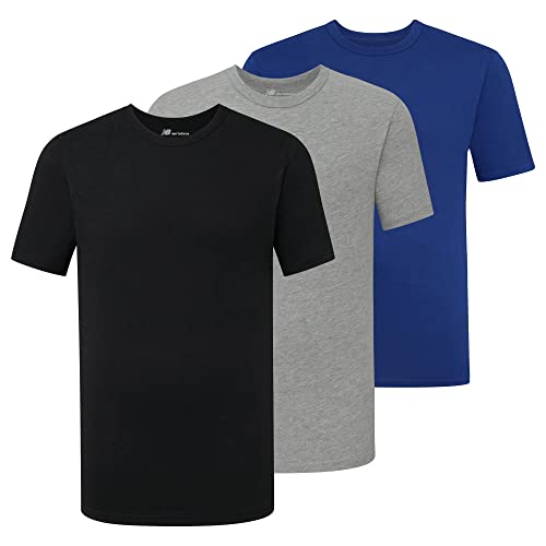 New Balance Herren-T-Shirt aus Baumwolle mit Rundhalsausschnitt, Schwarz/Grau Heather/Team Royal, S von New Balance