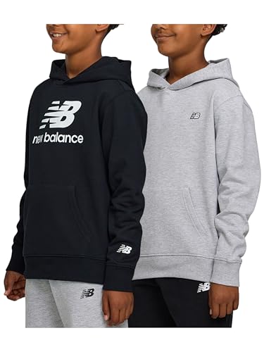 New Balance Jungen-Kapuzenpullover, 2er-Pack – hochwertige bequeme Baumwollmischung, Fleece-Pullover für Kinder, weiche Jungen-Sweatshirts, Grau Heather/Schwarz, 10-12 von New Balance