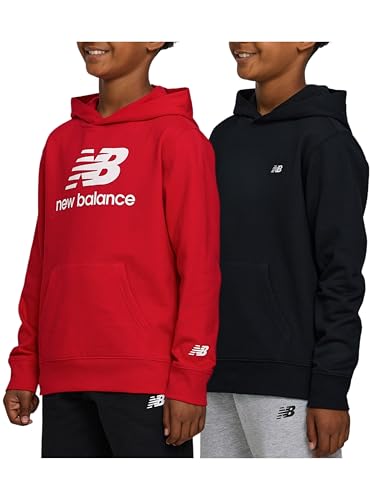 New Balance Jungen-Kapuzenpullover, 2er-Pack – hochwertige bequeme Baumwollmischung, Fleece-Pullover für Kinder, weiche Jungen-Sweatshirts, Schwarz/Rot, 10-12 von New Balance