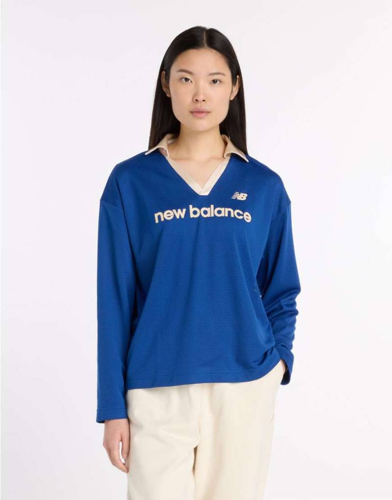 New Balance - Langärmliges T-Shirt in Blau aus Jersey mit Netzstoff von New Balance