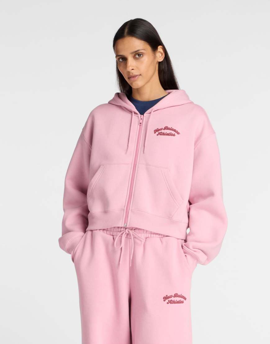 New Balance - Linear Heritage - Fleece-Jacke in Taffy-Rosa mit Reißverschluss von New Balance