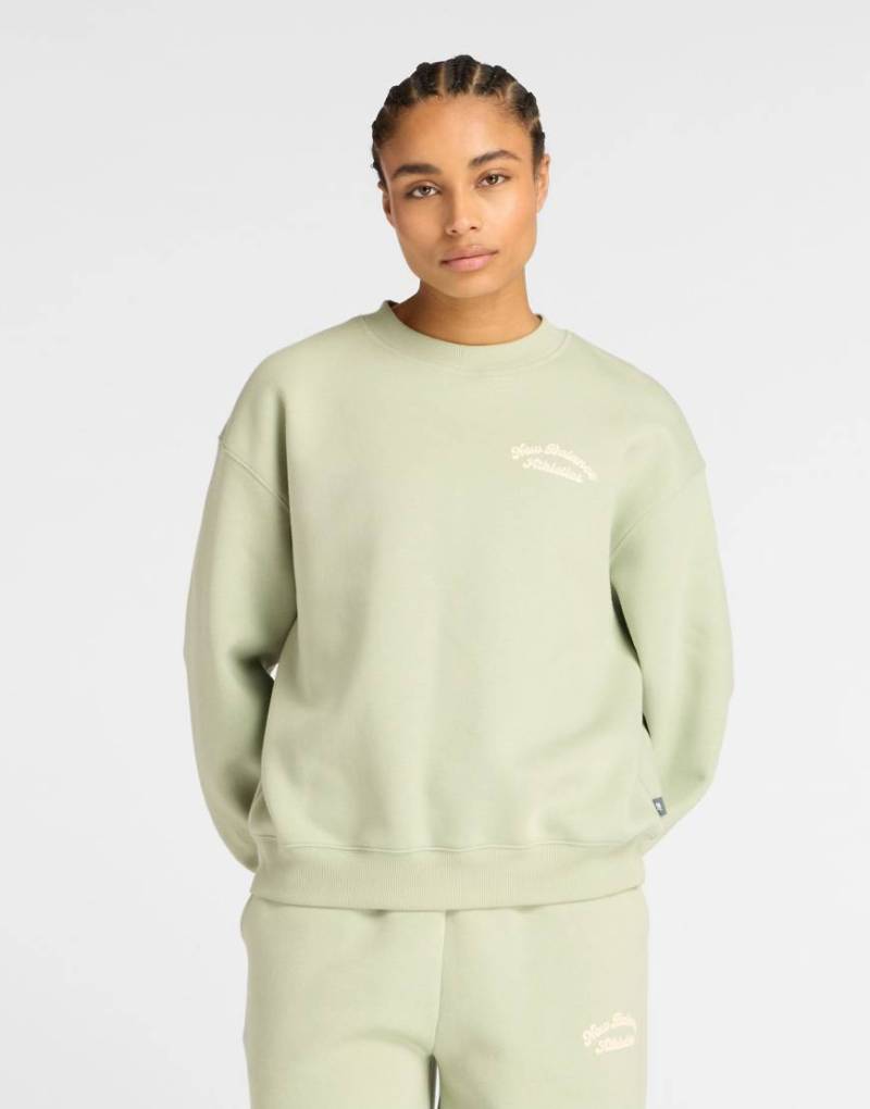 New Balance - Linear Heritage - Fleece-Sweatshirt in Garter Snake mit Rundhalsausschnitt-Grün von New Balance