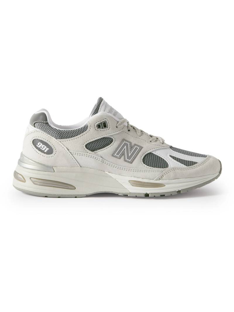 New Balance - 991v2 Logo-Embroidered Mesh and Faux Leather-Trimmed Suede Sneakers - Men - Gray - UK 6.5 von New Balance