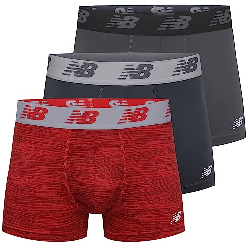 New Balance Men's 3" Boxer Brief No Fly, with Pouch, 3-Pack, Black/Space Dye Red/Thunder, Large von New Balance