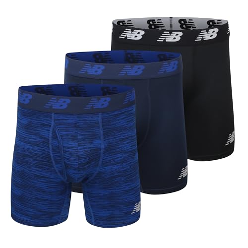 New Balance Men's 6" Boxer Brief Fly Front with Pouch, 3-Pack, Pigment/Pigment Woodgrain/Black, Large von New Balance