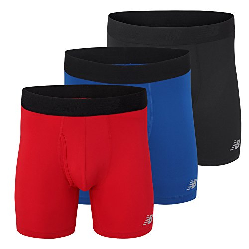 New Balance Men's 6" Boxer Brief Fly Front with Pouch, 3-Pack,Black/Team Red/Team Blue, Large (36"-38") von New Balance