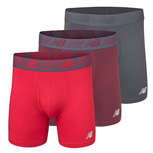 New Balance Men's 6" Boxer Brief Fly Front with Pouch, 3-Pack,Burgandy/Team Red/Thunder, Small (29"-31") von New Balance