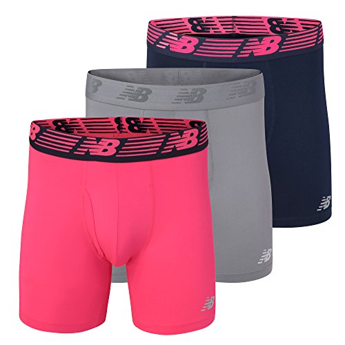 New Balance Men's 6"" Boxer Brief Fly Front with Pouch, 3-Pack,Pink Zing/Pigment/Steel, Small (29""-31"") von New Balance