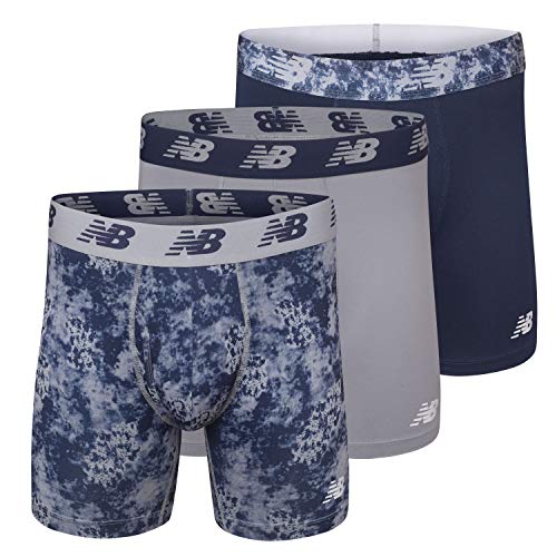 New Balance Men's 6 Boxer Brief Fly Front with Pouch, 3-Pack,Print/Steel/Pigment, Medium (32-34) von New Balance
