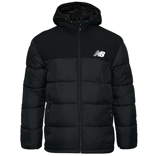 New Balance Mens Padded Jacket Athletics Hooded Full Zip Coat Black New NENJKM894BK (DE/NL/SE/PL, Alphanumerisch, XXL, Regular, Regular, Black) von New Balance