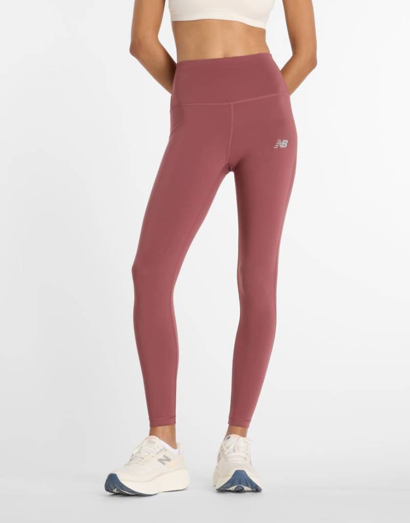 New Balance - NB Sleek - Leggings in verwaschenem Burgunderrot mit hohem Bund, 25 Zoll Schrittlänge von New Balance