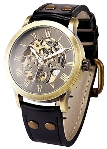 Herren Steampunk-Skelett-Gehäuse, automatisch, mechanisch, selbstaufziehend, Leder - Schwarz - Medium Herren Steampunk-Skelett-Gehäuse, automatisch, mechanisch, selbstaufziehend, Leder - Schwarz - Medium von New Brand Mall