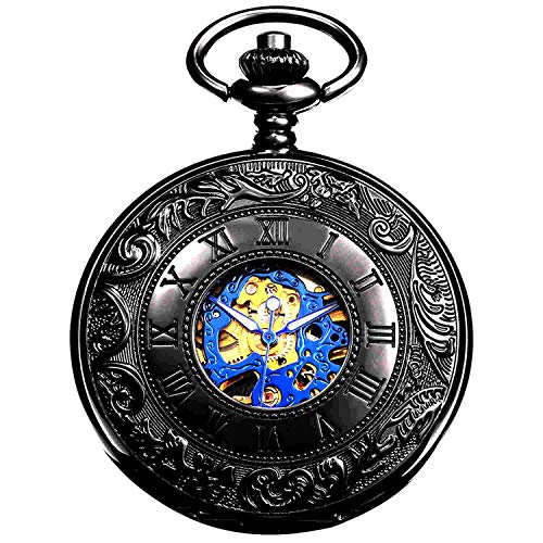 New Brand Mall Herren Taschenuhr mit Ketten Steampunk Mechanische Taschenuhren Weihnachten Abschluss Geburtstag Geschenke Vatertag, schwarz blau, Mechanisch New Brand Mall Herren Taschenuhr mit Ketten Steampunk Mechanische Taschenuhren Weihnachten Abschluss Geburtstag Geschenke Vatertag, schwarz blau, Mechanisch von New Brand Mall