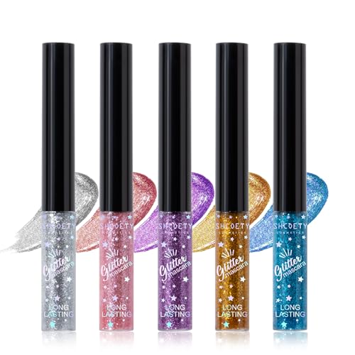5-farbiges Glitzer-Mascara-Set – wasserdicht, wischfest, volumisierend und verlängernd, Rosa/Gold/Violett/Blau/Grau, Mascara für Party, Bühne und Urlaub, Make-up, klumpenfreie Formel 5-farbiges Glitzer-Mascara-Set – wasserdicht, wischfest, volumisierend und verlängernd, Rosa/Gold/Violett/Blau/Grau, Mascara für Party, Bühne und Urlaub, Make-up, klumpenfreie Formel von New Cover