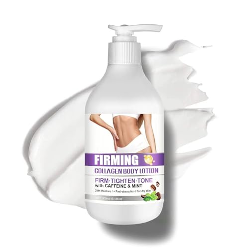 Collagen Creme Hautstraffende Körperlotion, Body Lotion Straffend & Hydratisierend für Frauen mit Koffein & Minze | Hautstraffende Creme Wiederherstellung der Hautelastizität, 24H Hydratation, Für von New Cover