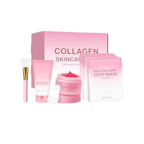 Collagen-Hautpflegeset, 8PCS Collagen Jelly Cream, Collagen Face Mask, Overnight Wrapping Peel Off Mask and Brush for Hydrating, Firming and Glowing Skin, Geschenke für Frauen und Mädchen von New Cover