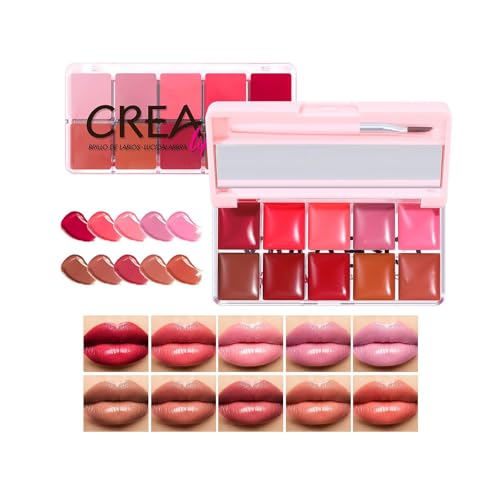 Jelly Lipgloss, Lippenstift-Palette, 10 Farben, Nude-Creme, glänzend, glatt, weich, Lippenstift-Set, langanhaltender Lipgloss, Lippenfarbpalette mit Pinsel für Mädchen und Frauen Jelly Lipgloss, Lippenstift-Palette, 10 Farben, Nude-Creme, glänzend, glatt, weich, Lippenstift-Set, langanhaltender Lipgloss, Lippenfarbpalette mit Pinsel für Mädchen und Frauen von New Cover