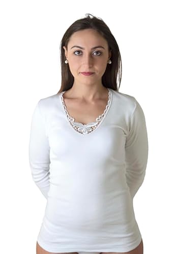 New Day Unterwäsche außergewöhnlich 3 Unterwäsche für Damen lange Ärmel mit Makramee-Spitze oder Satinrand aus warmer Baumwolle Small von New Day intimo eccezionale